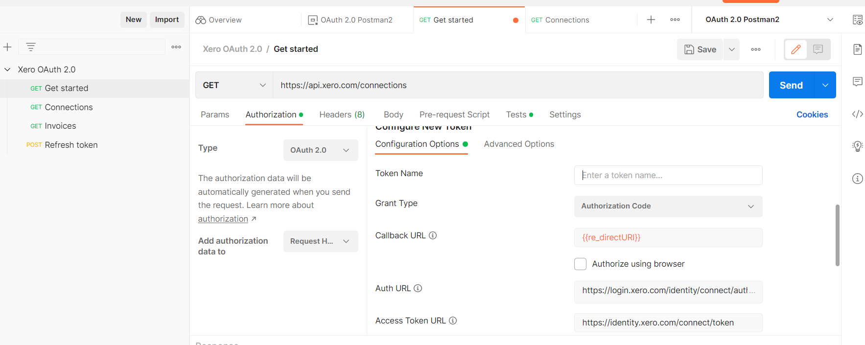 Postman error No authentication bearer token specified in